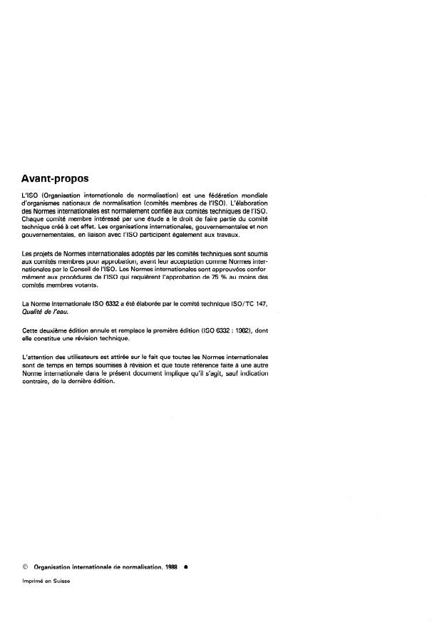 ISO 6332:1988 ISO 6332:1988 - Qualité de l'eau -- Dosage du fer -- Méthode spectrométrique a la phénanthroline-1,10 - Page 2 preview