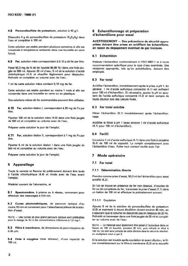 ISO 6332:1988 ISO 6332:1988 - Qualité de l'eau -- Dosage du fer -- Méthode spectrométrique a la phénanthroline-1,10 - Page 4 preview