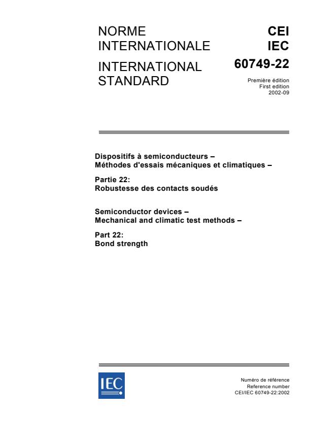 IEC 60749-22:2002 - Semiconductor devices - Mechanical and climatic test methods - Part 22: Bond strength