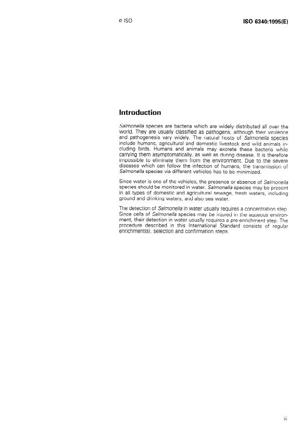 ISO 6340:1995 - Water quality -- Detection and enumeration of Salmonella