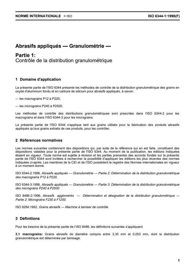 ISO 6344-1:1998 - Abrasifs appliqués -- Granulométrie