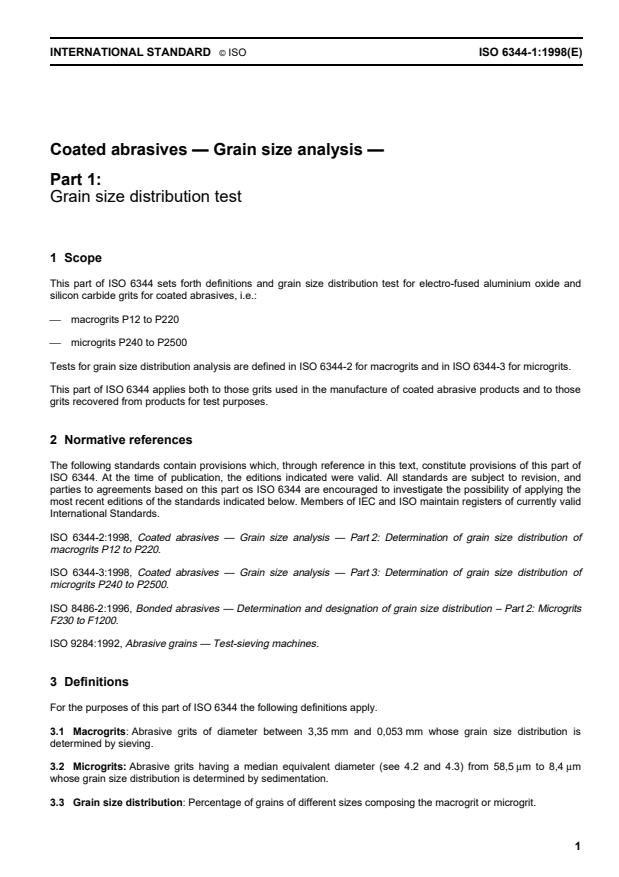 ISO 6344-1:1998 - Coated abrasives -- Grain size analysis