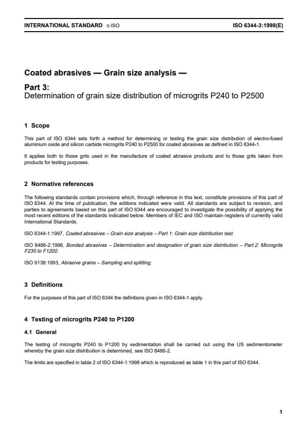 ISO 6344-3:1998 - Coated abrasives -- Grain size analysis