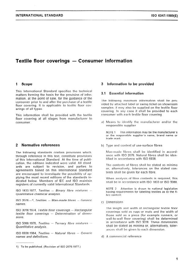 ISO 6347:1989 - Textile floor coverings -- Consumer information