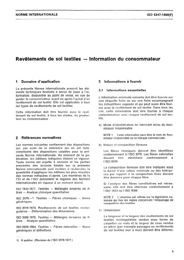 ISO 6347:1989 - Revetements de sol textiles -- Information du consommateur