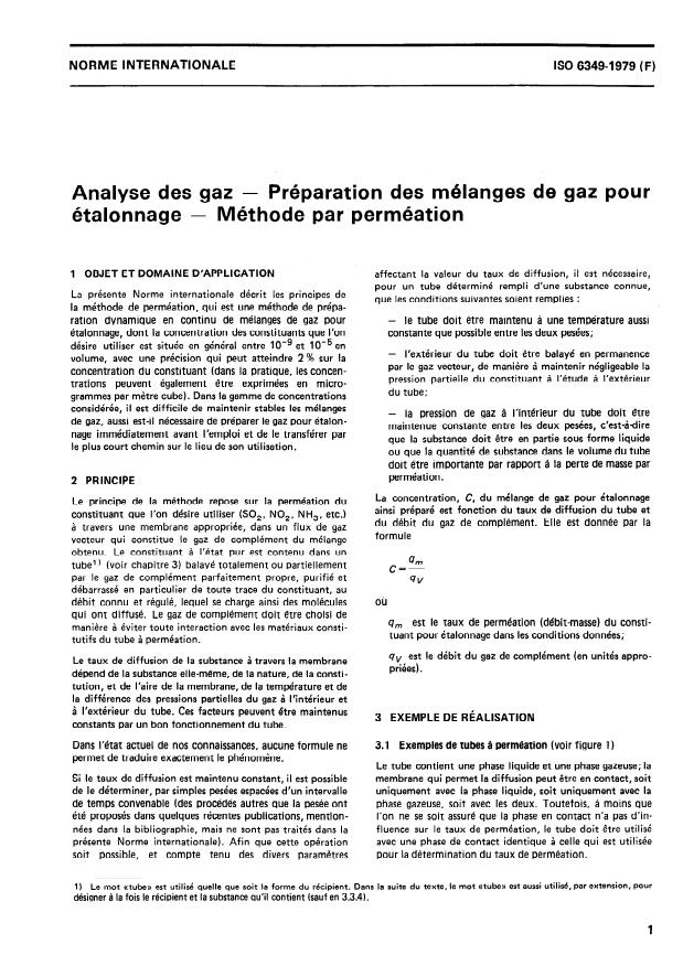 ISO 6349:1979 - Analyse des gaz -- Préparation des mélanges de gaz pour étalonnage -- Méthode par perméation