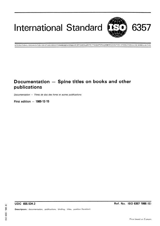 ISO 6357:1985 - Documentation -- Spine titles on books and other publications