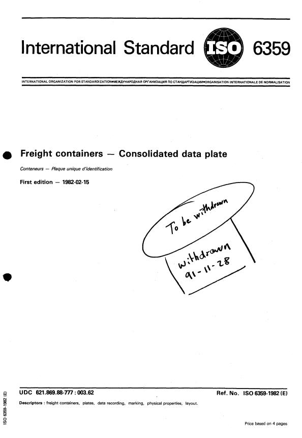 ISO 6359:1982 - Freight containers -- Consolidated data plate