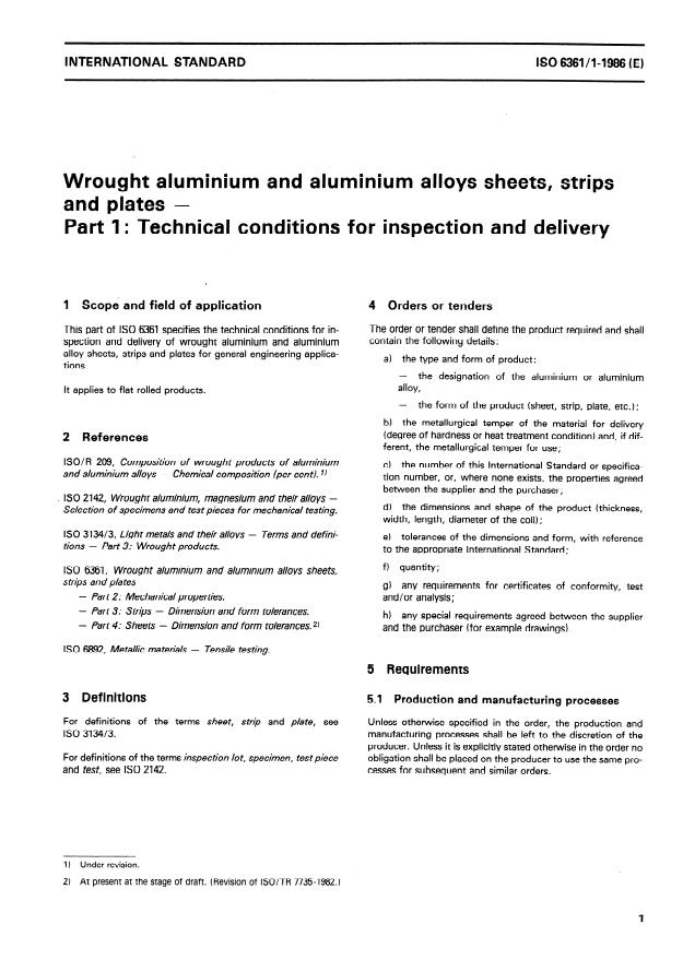 ISO 6361-1:1986 - Wrought aluminium and aluminium alloy sheets, strips and plates
