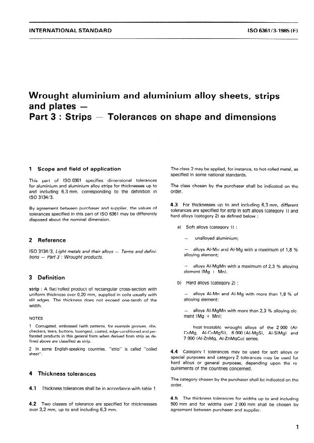 ISO 6361-3:1985 - Wrought aluminium and aluminium alloy sheets, strips and plates