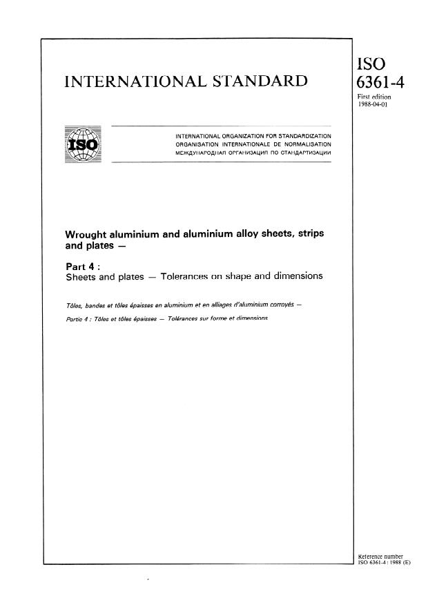 ISO 6361-4:1988 - Wrought aluminium and aluminium alloy sheets, strips and plates