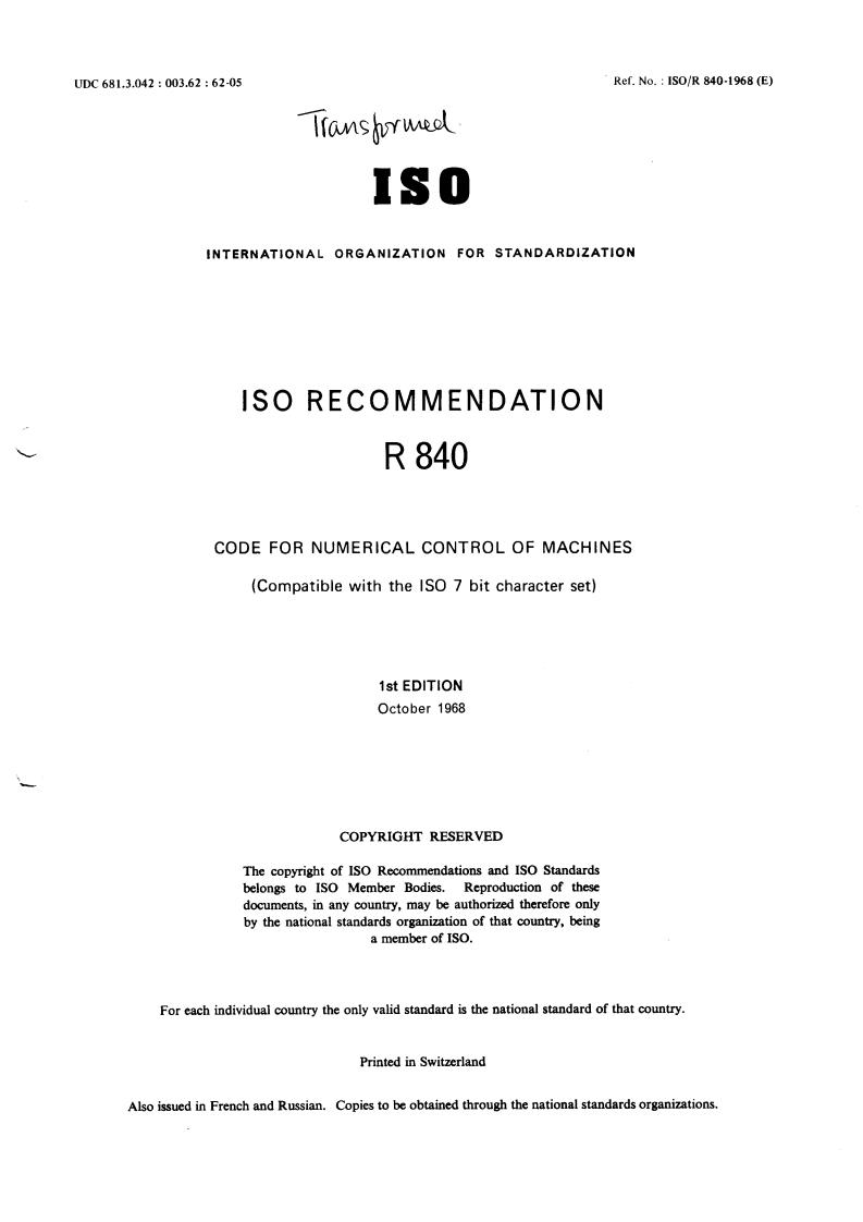 ISO/R 840:1968 - Title missing - Legacy paper document
Released:1/1/1968