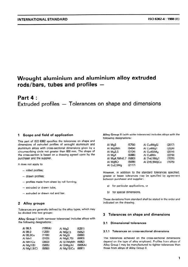 ISO 6362-4:1988 - Wrought aluminium and aluminium alloy extruded rods/bars, tubes and profiles