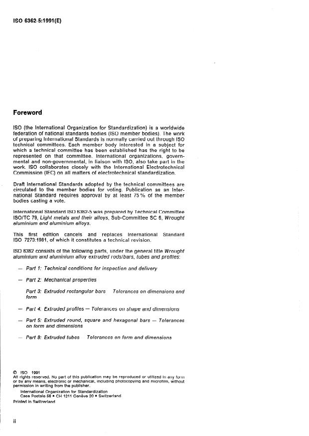 ISO 6362-5:1991 ISO 6362-5:1991 - Wrought aluminium and aluminium alloy extruded rods/bars, tubes and profiles - Page 2 preview