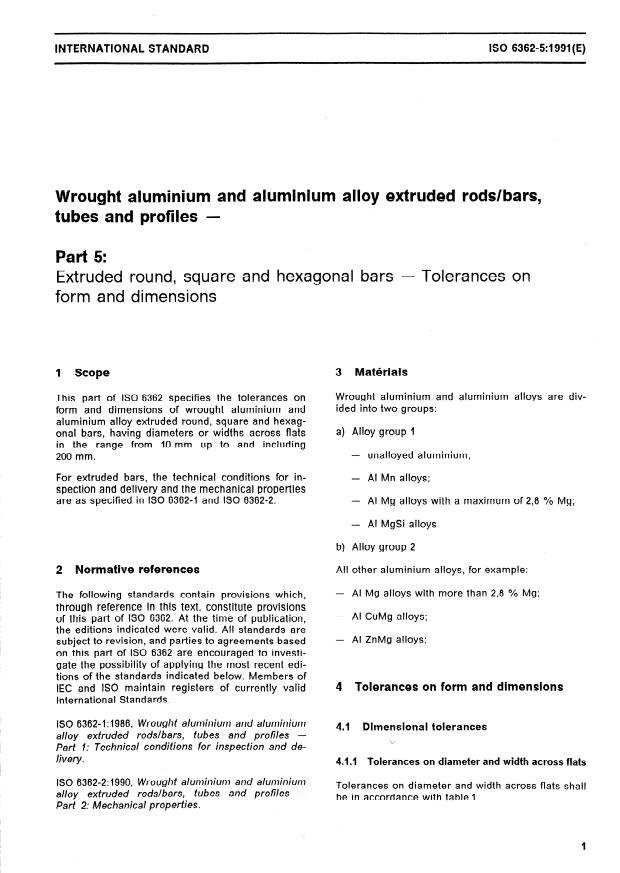 ISO 6362-5:1991 - Wrought aluminium and aluminium alloy extruded rods/bars, tubes and profiles