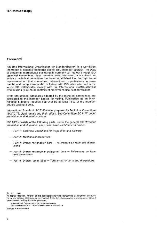 ISO 6363-4:1991 ISO 6363-4:1991 - Wrought aluminium and aluminium alloy cold-drawn rods/bars and tubes - Page 2 preview