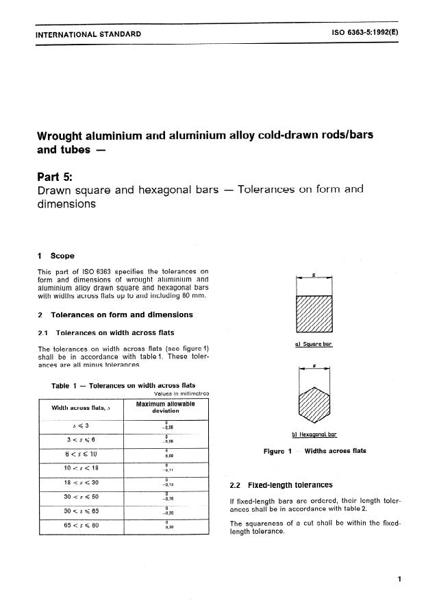 ISO 6363-5:1992 - Wrought aluminium and aluminium alloy cold-drawn rods/bars and tubes