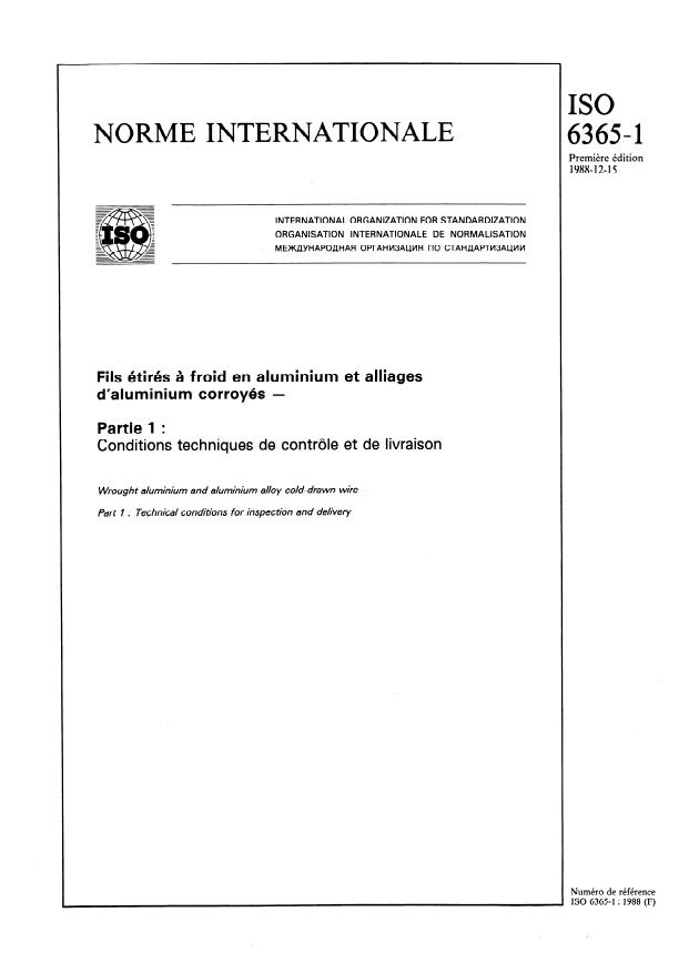 ISO 6365-1:1988 - Fils étirés a froid en aluminium et alliages d'aluminium corroyés