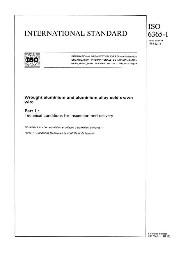 ISO 6365-1:1988 - Wrought aluminium and aluminium alloy cold-drawn wire