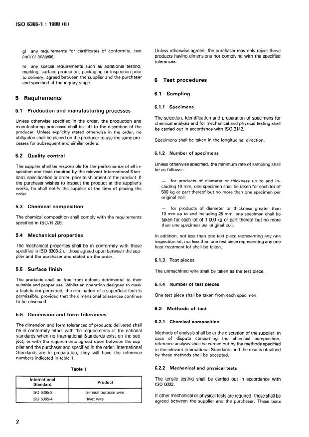 ISO 6365-1:1988 ISO 6365-1:1988 - Wrought aluminium and aluminium alloy cold-drawn wire - Page 4 preview