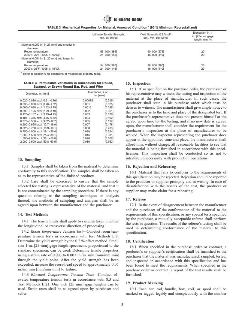 ASTM B655/B655M-96(1999) - Standard Specification for Niobium-Hafnium Alloy Bar, Rod, and Wire