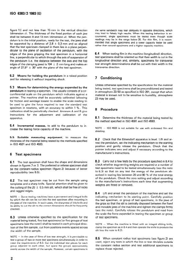 ISO 6383-2:1983 ISO 6383-2:1983 - Plastics -- Film and sheeting -- Determination of tear resistance - Page 4 preview