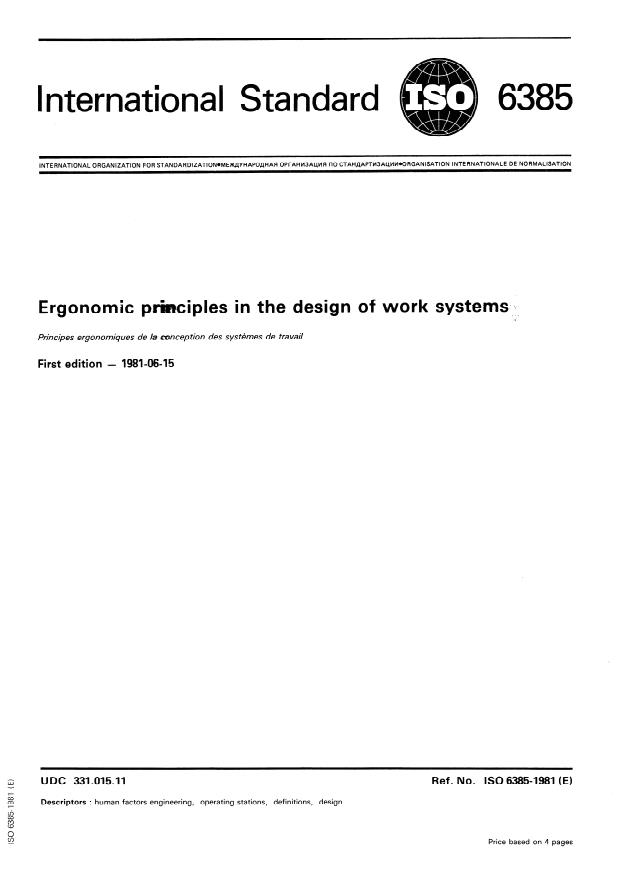 ISO 6385:1981 - Ergonomic principles in the design of work systems