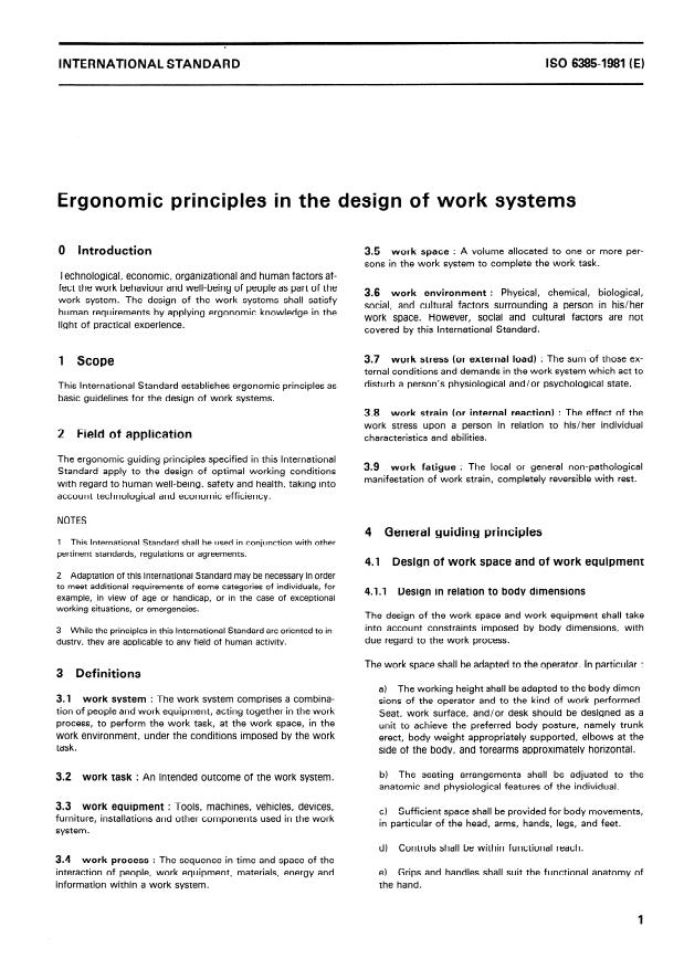 ISO 6385:1981 - Ergonomic principles in the design of work systems