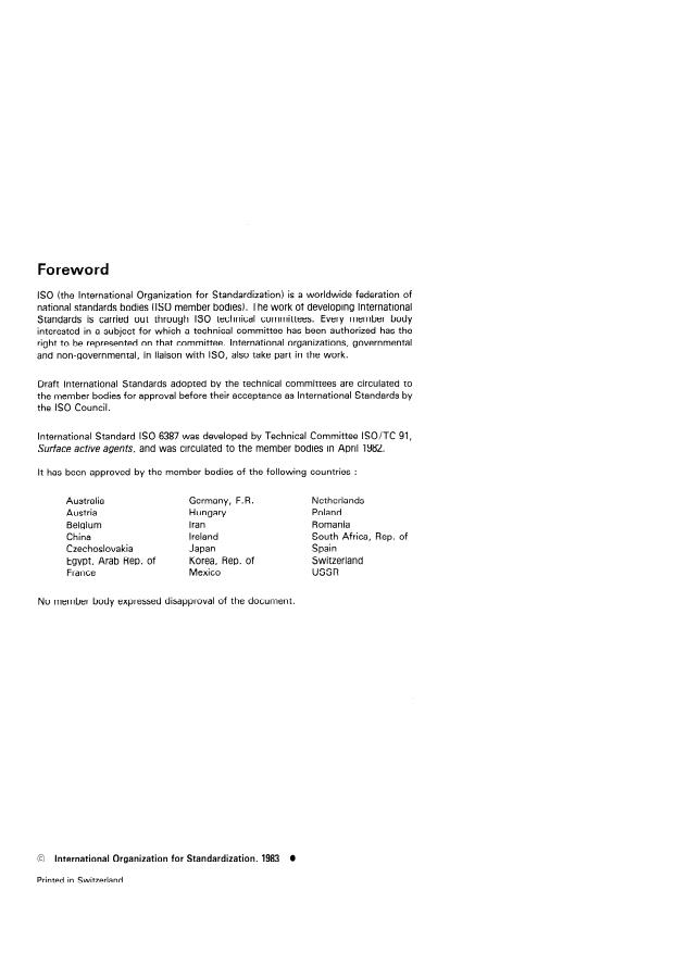 ISO 6387:1983 ISO 6387:1983 - Surface active agents -- Determination of the power to disperse calcium soap -- Acidimetric method (Modified Schoenfeldt method) - Page 2 preview