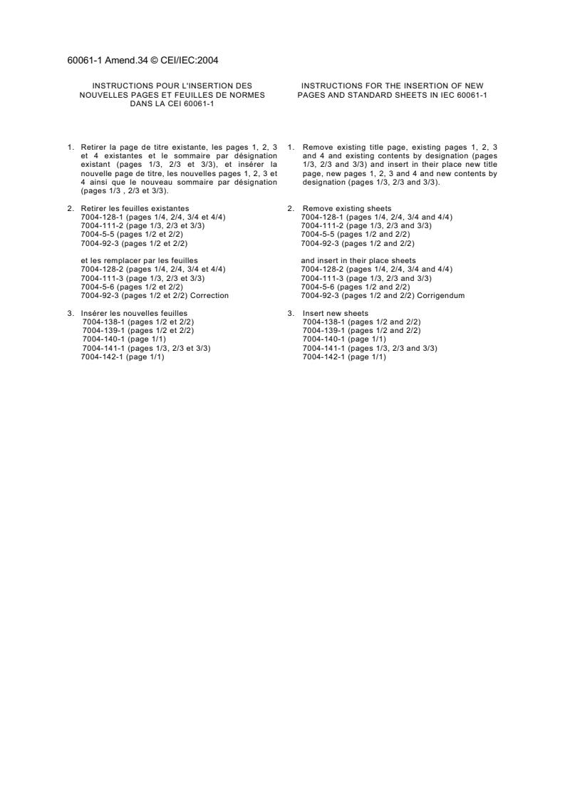 IEC 60061-1:1969/AMD34:2004 - Amendment 34 - Lamp caps and holders together with gauges for the control of interchangeability and safety - Part 1: Lamp caps
