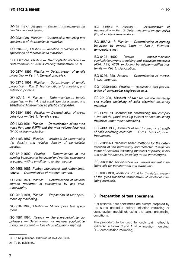 ISO 6402-2:1994 ISO 6402-2:1994 - Plastics -- Impact-resistant acrylonitrile/styrene (ASA, AES, ACS) moulding and extrusion materials, excluding butadiene-modified materials - Page 4 preview