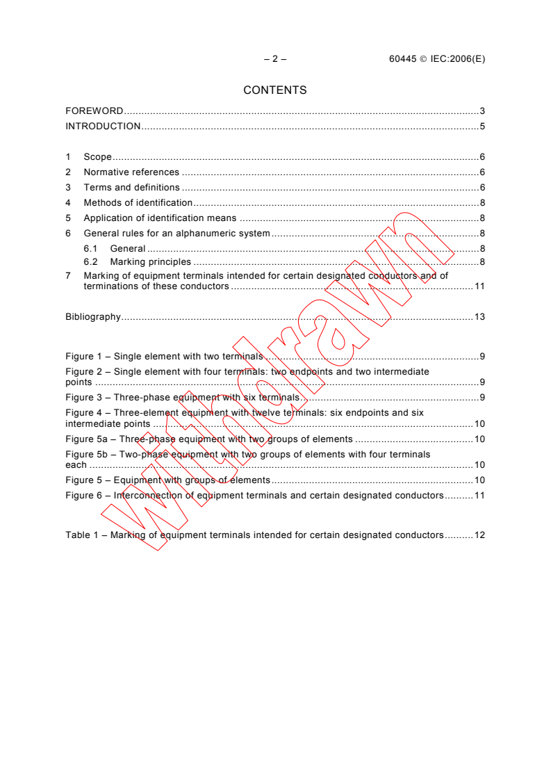 IEC 60445:2006 IEC 60445:2006 - Basic and safety principles for man-machine interface, marking and identification - Identification of equipment terminals and conductor terminations
Released:11/24/2006
Isbn:2831889081 - Page 4 preview