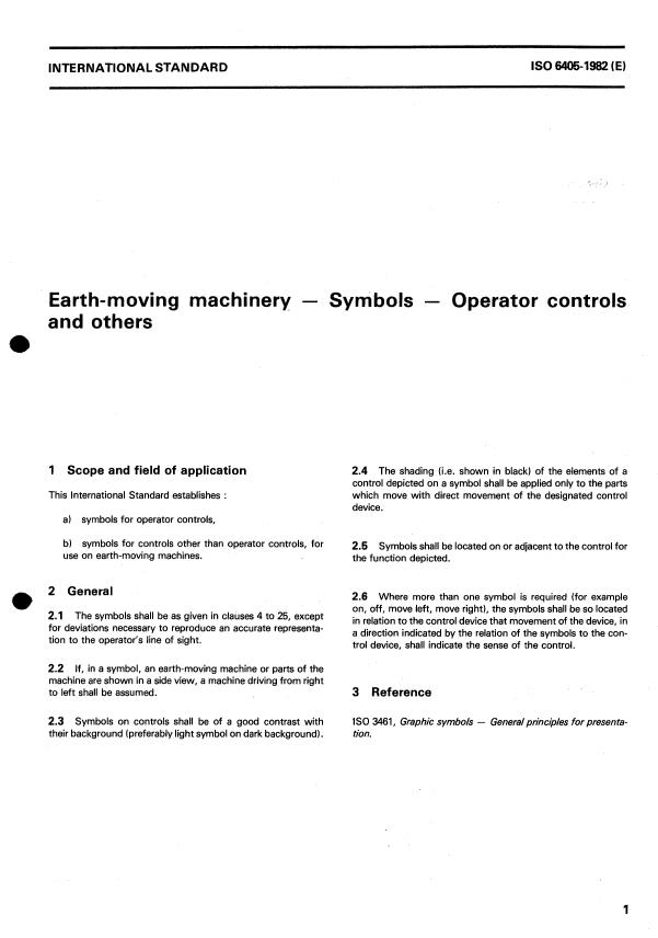 ISO 6405:1982 - Earth-moving machinery -- Symbols -- Operator controls and others