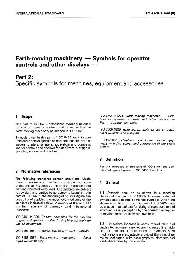 ISO 6405-2:1993 - Earth-moving machinery -- Symbols for operator controls and other displays