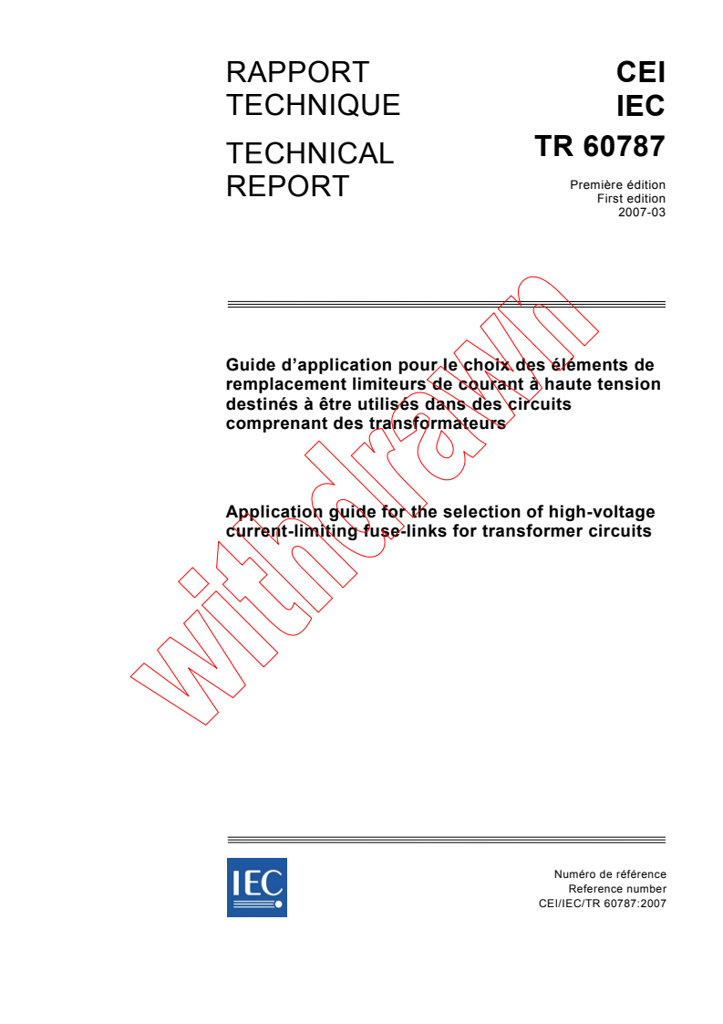 IEC TR 60787:2007 - Application guide for the selection of high-voltage current- limiting fuse-links for transformer circuits
Released:3/29/2007
Isbn:2831890810