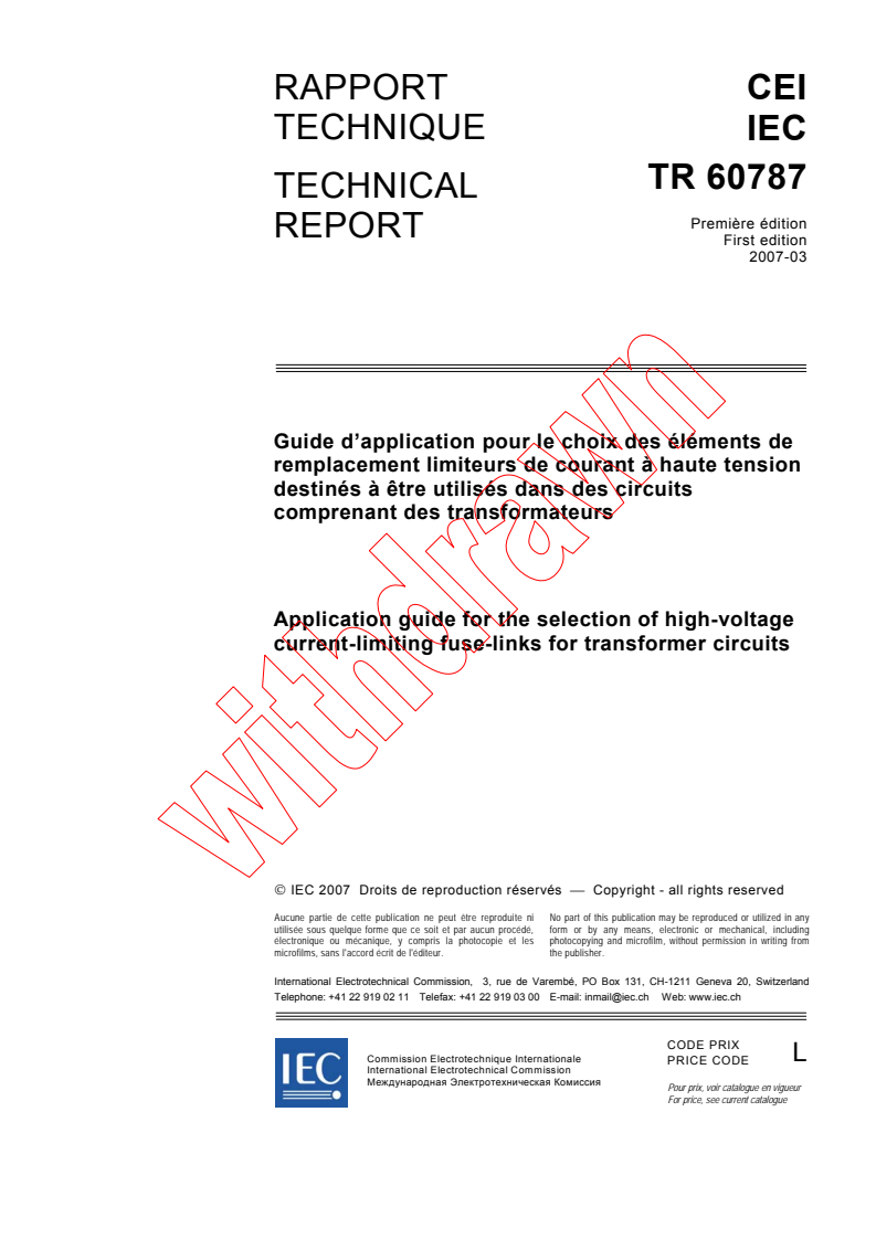 IEC TR 60787:2007 - Application guide for the selection of high-voltage current- limiting fuse-links for transformer circuits
Released:3/29/2007
Isbn:2831890810