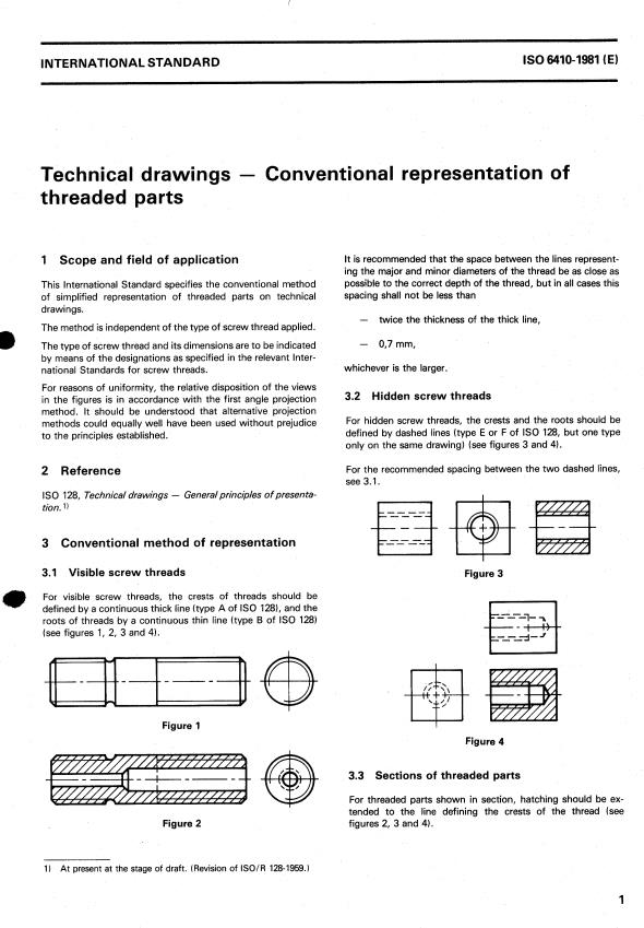 ISO 6410:1981 - Technical drawings -- Conventional representation of threaded parts