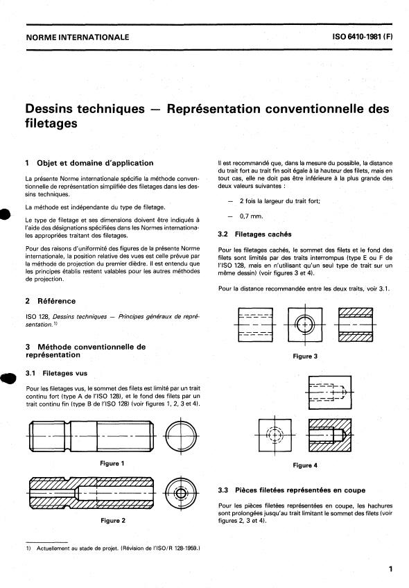 ISO 6410:1981 - Dessins techniques -- Représentation conventionnelle des filetages
