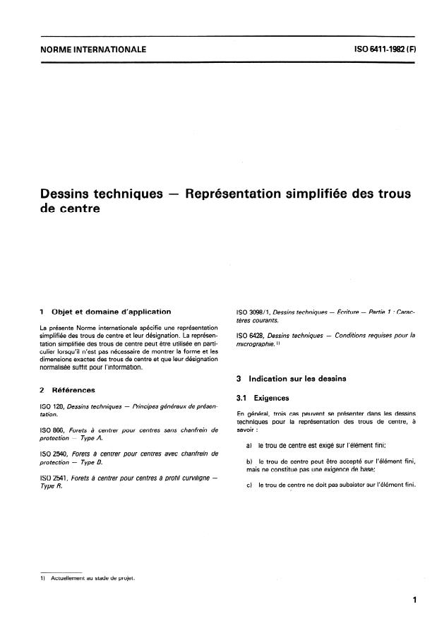ISO 6411:1982 - Dessins techniques -- Représentation simplifiée des trous de centre
