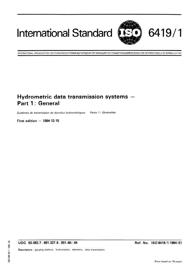 ISO 6419-1:1984 - Hydrometric data transmission systems