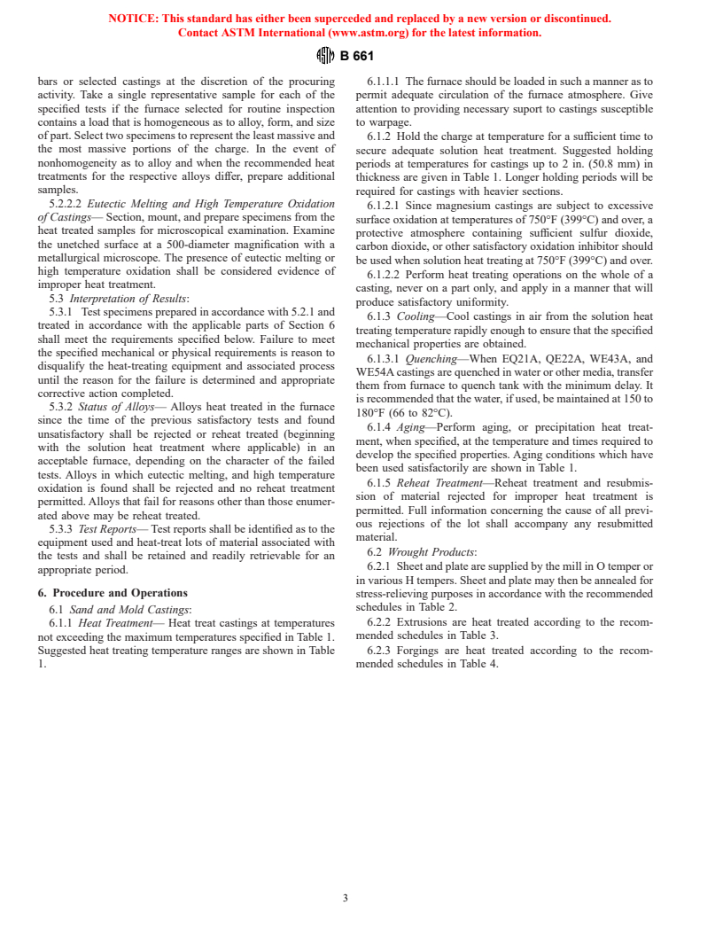 ASTM B661-99 - Standard Practice for Heat Treatment of Magnesium Alloys