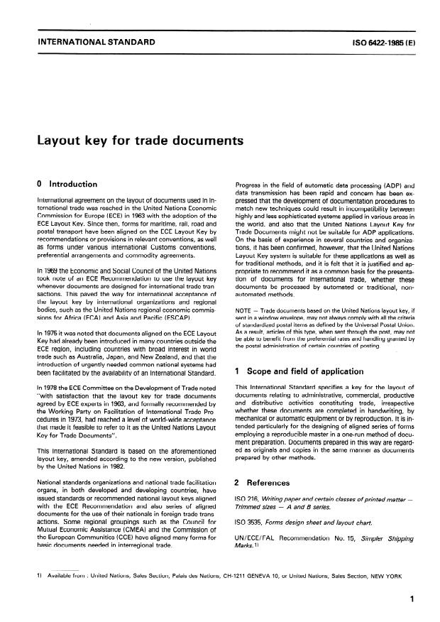 ISO 6422:1985 - Layout key for trade documents