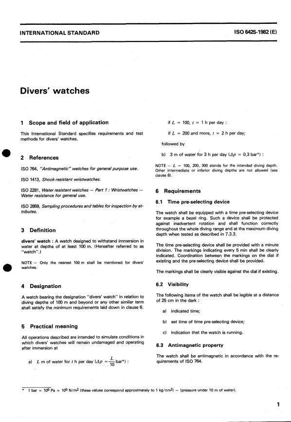 ISO 6425:1982 - Divers' watches