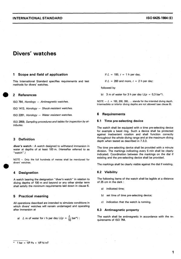 ISO 6425:1984 - Divers' watches