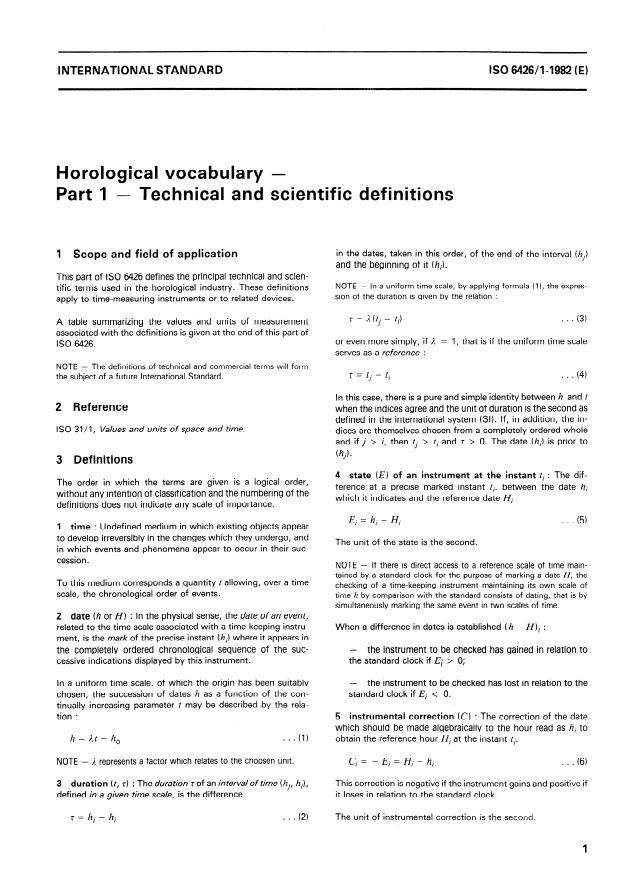 ISO 6426-1:1982 - Horological vocabulary