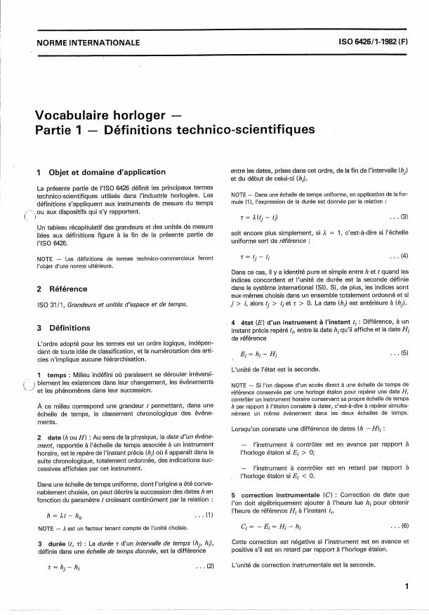 ISO 6426-1:1982 - Vocabulaire horloger