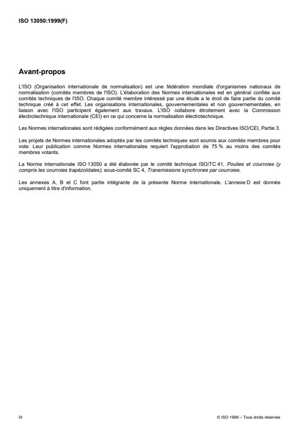 ISO 13050:1999 ISO 13050:1999 - Transmissions par courroies synchrones a denture curviligne - Page 4 preview