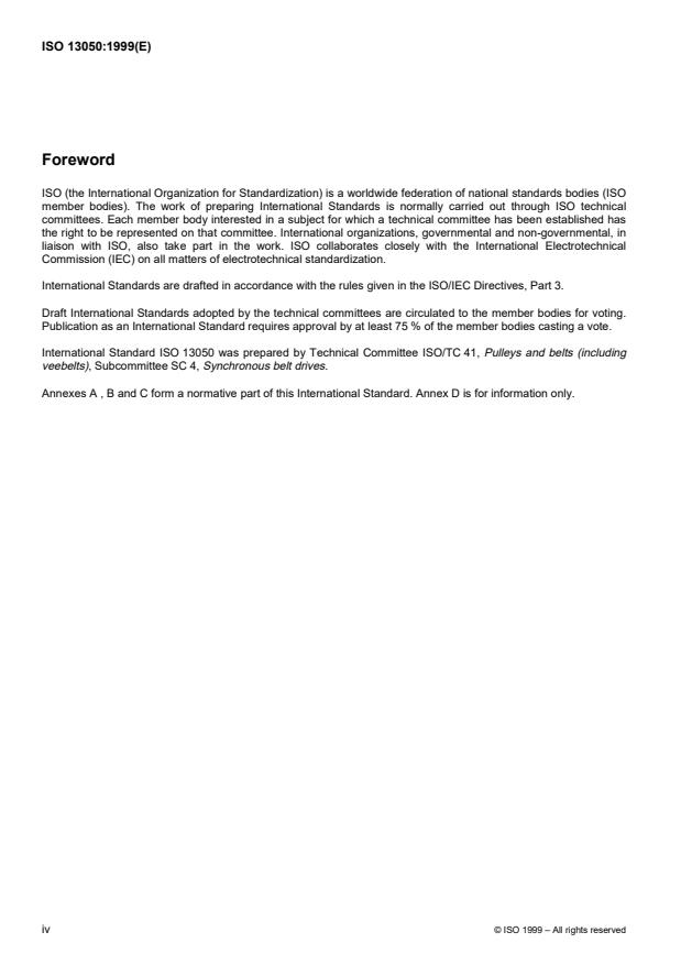 ISO 13050:1999 ISO 13050:1999 - Curvilinear toothed synchronous belt drive systems - Page 4 preview