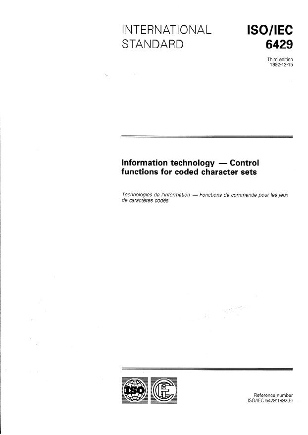 ISO/IEC 6429:1992 - Information technology -- Control functions for coded character sets