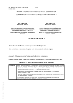 IEC 62841-2-6:2020/COR1:2024 - Corrigendum 1 - Electric motor-operated hand-held tools, transportable tools and lawn and garden machinery - Safety - Part 2-6: Particular requirements for hand-held hammers
Released:17. 10. 2024 - Page 1 preview